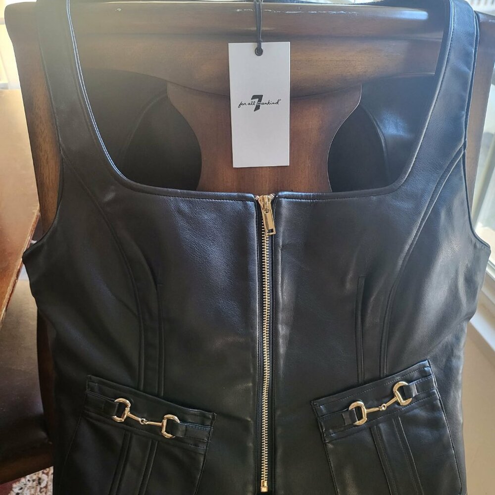 7 for All Mankind Black pleather Houndstooth Vest. Size Large NWT